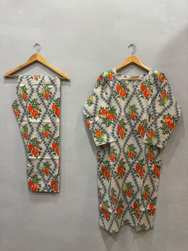 ORANGE & GREEN PRINT | 2 PIECE LAWN | CASUAL OUTFIT |