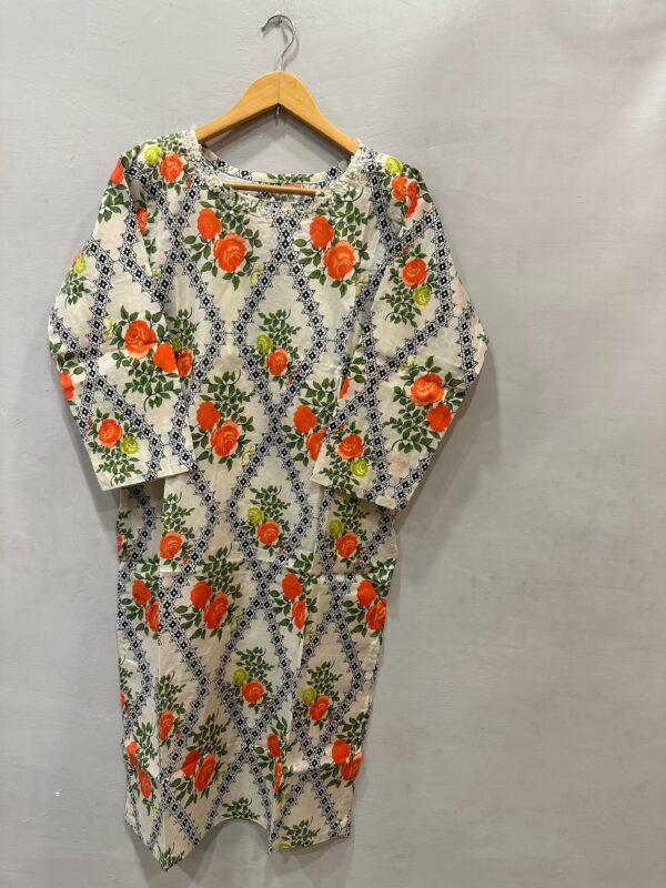 ORANGE & GREEN PRINT | 2 PIECE LAWN | CASUAL OUTFIT | - Image 4