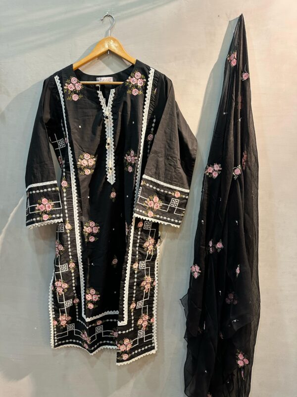 NEW BLACK | 3 PIECE OUTFIT | SOFT BRANDED LAWN STUFF | - Image 3