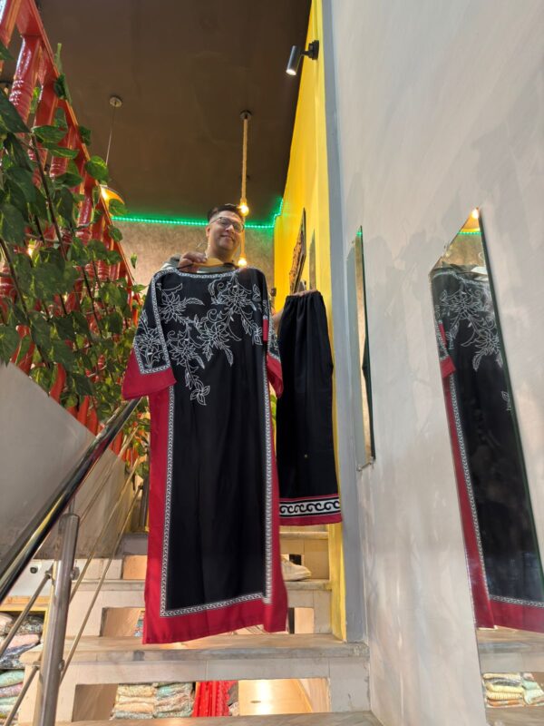 BLACK & RED KAFTAN | CREPE STUFF | FREE SIZE 2 PIECE OUTFIT | - Image 5