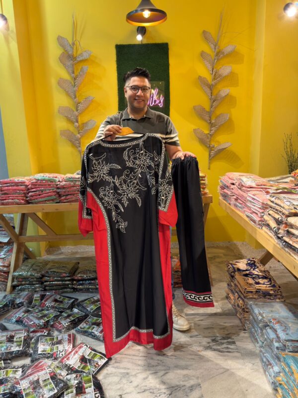 BLACK & RED KAFTAN | CREPE STUFF | FREE SIZE 2 PIECE OUTFIT | - Image 4